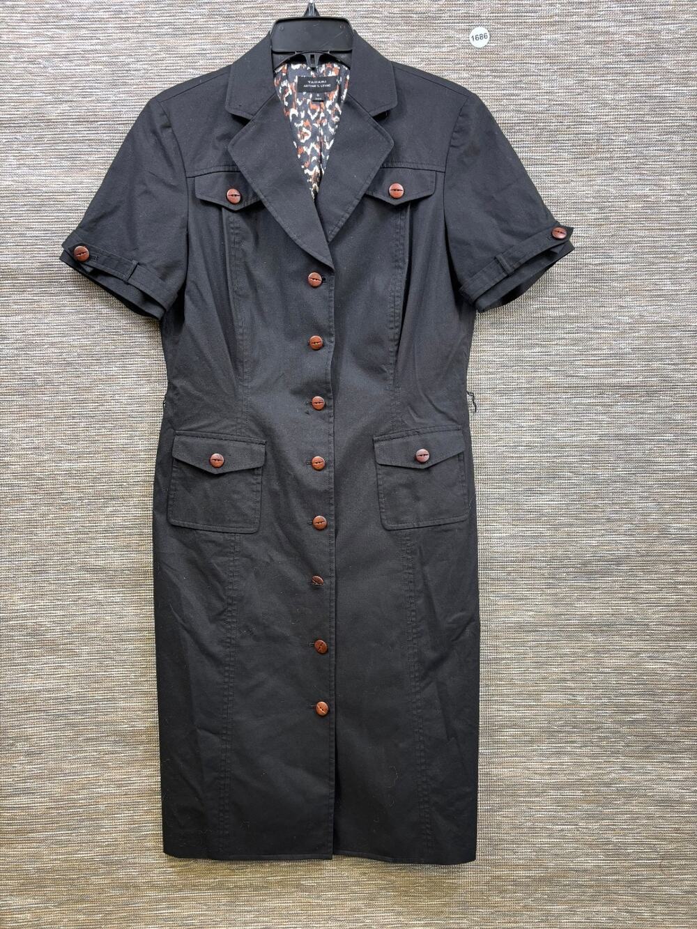 Tahari by Arthur S. Levine Shirt/Trench Dress Womens Size 8 Black Short Sleeve